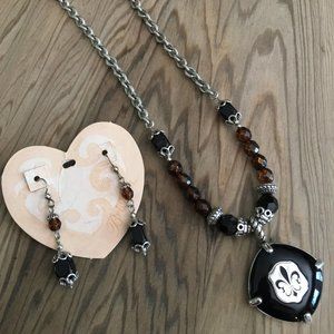“Brighton Heart & Soul”, Fleur de Lis Pendant Necklace with matching earrings.